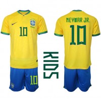 Dres Brazília Neymar Jr #10 Domáci pre deti MS 2022 Krátky Rukáv (+ trenírky)